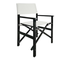 Σκηνοθέτη Πολυθρόνα, Αλουμίνιο Μαύρο (1,2mm), Textilene Άσπρο, Πτυσσόμενη (2,75kg)