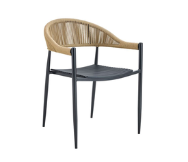 MALTA Πολυθρόνα Στοιβαζόμενη, Μέταλλο Βαφή Μαύρο, PP-UV Μαύρο, Rope Wicker Φυσικό