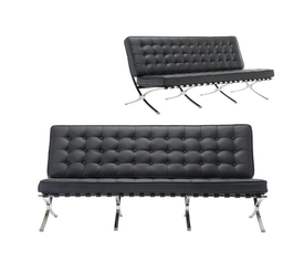 BARCELONA τ. Καναπές Σαλονιού Καθιστικού 3Θέσιος Inox - Pu Μαύρο