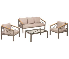 San Marino Καθιστικό Σέτ Αλουμινίου Mε Ξύλο Οξιάς Στα Μπράτσα ,Σέτ 4 Τεμαχίων