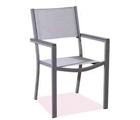 Καφέ Στοιβαζόμενη Πολυθρόνα Κήπου Αλουμινίου Με Εκρού Διάτρητο Ύφασμα