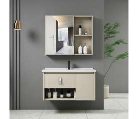 IDEA-2 Set Έπιπλο Κρεμαστό Μπάνιου Cream, Καθρέπτης + Πάγκος με Νιπτήρα και Μπαταρία