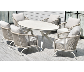 HARMONY Οβάλ Τραπεζαρία Σέτ Αλουμινίου Με Κεραμική Επιφάνεια ,Σέτ 7 Τεμαχίων 220 x 120 x 69(h)cm