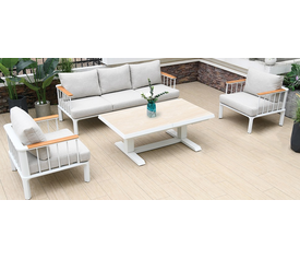 Καθιστικό Κήπου Αλουμινίου Σέτ 4 Τεμαχίων Με Σκελετό Αλουμινίου ,Ξύλο Teak Και Επεκτεινόμενο Coffee Table