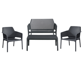 Dark Grey Καθιστικό Σέτ Πολυπροπυλένιου 4 Τεμαχίων Με Μαξιλάρια Καθίσματος