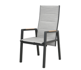 Πολυθρόνα Αλουμινίου Ψηλή Πλάτη Με Μηχανισμό Αναδίπλωσης Πλάτης , Διάτρητο Ύφασμα Και Ξύλο Teak Στα Μπράτσα