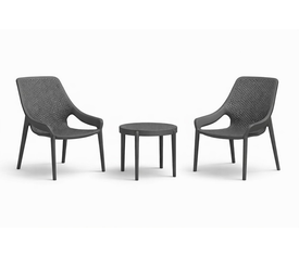 Grey Καθιστικό Σέτ Πολυπροπυλένιου 3 Τεμαχίων Με UV Προστασία