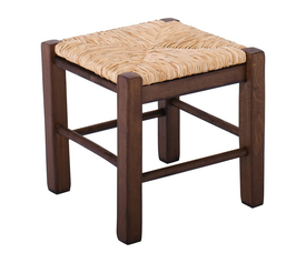 ΤΑΒΕΡΝΑΣ Χαμηλό Σκαμπό Βοηθητικό, Οξιά Εμποτισμού Καρυδί, Κάθισμα Ψάθα