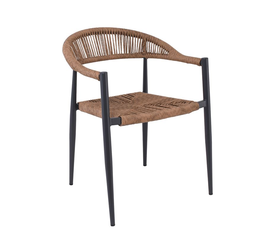 MADY Πολυθρόνα Βεράντας-Κήπου ALU Ανθρακί, Rope Wicker Φυσικό, Στοιβαζόμενη