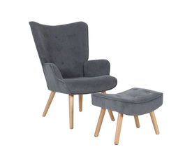 ALMA Πολυθρόνα - Μπερζέρα με Σκαμπό - Υποπόδιο Φυσικό Ύφασμα Velure Γκρι, K/D