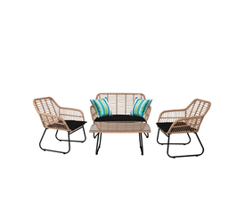 SALSA Set Σαλόνι Κήπου Μέταλλο Μαύρο, Wicker Φυσικό: Τραπέζι + Καναπέ 2Θέσιο + 2 Πολυθρόνες