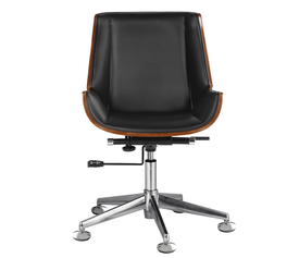 BF9860V Πολυθρόνα Επισκέπτη Μέταλλο Χρώμιο Καρυδί - Pu Μαύρο