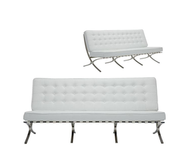 BARCELONA τ. Καναπές Σαλονιού Καθιστικού 3Θέσιος Inox - Pu Άσπρο