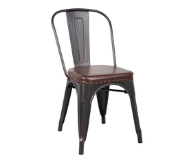 RELIX Καρέκλα-Pro, Στοιβαζόμενη, Μέταλλο Βαφή Antique Black, Pu Σκούρο Καφέ