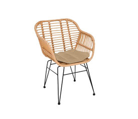 SALSA-W Πολυθρόνα Τραπεζαρίας Κήπου, Μέταλλο Βαφή Μαύρο, Wicker Φυσικό, Μαξιλάρι Εκρού