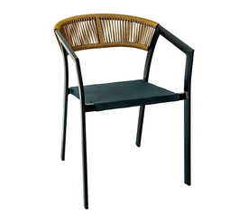 PARMA Πολυθρόνα Βεράντας-Κήπου ALU Ανθρακί Rope Wicker Φυσικό Textilene Ανθρακί Στοιβαζόμενη