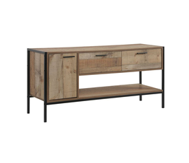 PALLET-W Έπιπλο TV 2 Συρτάρια Ντουλάπι, Ράφι, Μέταλλο Βαφή Μαύρο, Απόχρωση Antique Oak