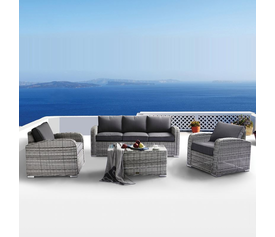 BELMAR Living Set Σαλόνι Κήπου ALU:3Θέσ+2 Πολυθρόνες+Τραπέζι Wicker GreyWhite, Μαξ.Γκρι Σκ.
