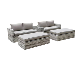 ASCOT Set Wicker Alu, Καναπές 4Θέσιος+2 σκαμπό+Τραπεζάκι, Wicker Grey White,  Μαξιλ.Μπεζ
