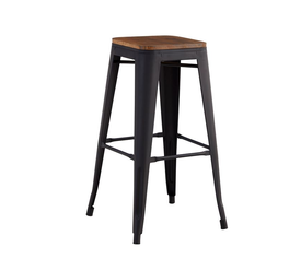 RELIX Wood Σκαμπό Bar, Μέταλλο Βαφή Μαύρο Extra Matte Κάθισμα Dark Oak, Στοιβαζόμενο