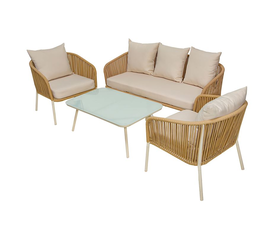 SALSA Rope Set Σαλόνι Κήπου ALU, Απόχρωση Μπεζ-Εκρού: Τραπέζι+2 Θέσιος+2 Πολυθρόνες