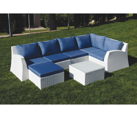 Γωνιακό Καθιστικό Σέτ Rattan 7 Τεμαχίων Με Σκελετό Αλουμινίου ΛΕΥΚΟ / ΜΠΛΕ