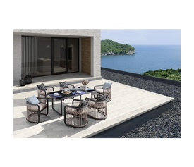 CITY Dining Set Τραπεζαρία Κήπου Βεράντας: Τραπέζι + 6 Πολυθρόνες Alu Ανθρακί - Μπεζ