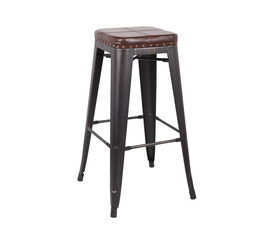 RELIX Σκαμπό Bar-Pro, Στοιβαζόμενο, Μέταλλο Βαφή Antique Black, Pu Σκούρο Καφέ