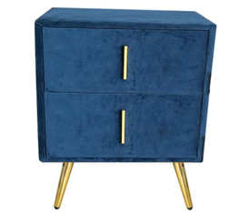 PASSION  Κομοδίνο με 2 Συρτάρια, Ύφασμα Velure Απόχρωση Μπλε