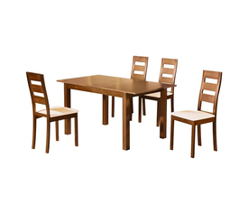MILLER Set Τραπεζαρία Κουζίνας Ξύλινη: Επεκτεινόμενο Τραπέζι+ 4 Καρέκλ.Aroma Beech-PVC Εκρού