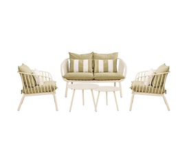 ASTRID Set Σαλόνι Κήπου 5τεμ, PP & Μέταλλο Cream, Μαξιλάρια Sandy Green