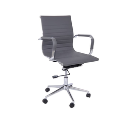 BF3301 Πολυθρόνα Γραφείου Μέταλλο Βάση Χρώμιο, PU Γκρι