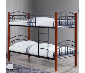 NORTON Κρεβάτι Κουκέτα Μέταλλο Βαφή Μαύρο, Ξύλο Καρυδί