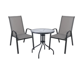RIO Set Κήπου - Βεράντας: Τραπέζι + 2 Πολυθρόνες Μέταλλο Βαφή Ανθρακί, Textilene Γκρι