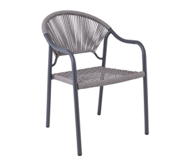 POLIS Πολυθρόνα Βεράντας-Κήπου Μέταλλο Βαφή Ανθρακί, Rope Wicker Γκρι, Στοιβαζόμενη