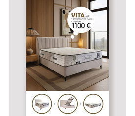 VITA ΚΡΕΒΑΤΙ ΜΕ ΑΠΟΘΗΚ. ΧΩΡΟ ΚΑΙ ΣΤΡΩΜΑ ΓΚΡΙ ΑΝΟΙΧΤΟ SILVER 215x175x136