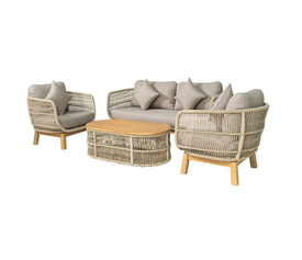 MARK Set Σαλόνι Κήπου 4τεμ, Acacia Φυσικό, Μαξιλάρια Μπεζ Rope Wicker Μπεζ