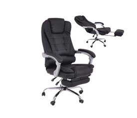 BF9700 Relax Πολυθρόνα Γραφείου Διευθυντή, με Υποπόδιο, Βάση Χρώμιο,PU Μαύρο