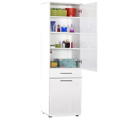 ΣΤΗΛΗ ΜΠΑΝΙΟΥ  ΜΕ ΤΕΣΣΕΡΙΣ ΘΕΣΕΙΣ-ΚΑΛΑΘΙ ΡΟΥΧΩΝ ΚΑΙ ΣΥΡΤΑΡΙ 52x38x187 εκ  ΛΕΥΚΟ ΓΥΑΛΙΣΤΕΡΟ