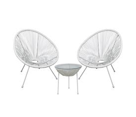 ACAPULCO Set Κήπου - Βεράντας: Τραπέζι + 2 Πολυθρόνες Μέταλλο Άσπρο/Rattan Άσπρο