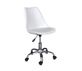 MARTIN Καρέκλα Γραφείου, Βάση Χρώμιο Βαρέως Τύπου, PP & Pu Άσπρο, Μονταρισμένη Ταπετσαρία