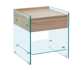 GLASSER Wood Κομοδίνο Διάφανο Γυαλί 10mm - με Συρτάρι Απόχρωση Δρυς