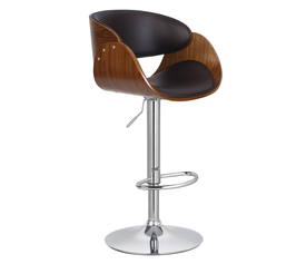 JOY Σκαμπό BAR με Πλάτη, Βάση Χρώμιο, Καρυδί - PU Μαύρο, Ρυθμιζόμενο Ύψος