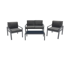 RIVIAN Set Σαλόνι Κήπου 4τεμ, Μέταλλο Βαφή Ανθρακί, Μαξιλάρια Γκρι