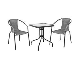 BALENO Set Κήπου - Βεράντας: Τραπέζι + 2 Πολυθρόνες Μέταλλο Ανθρακί - Wicker Mixed Grey