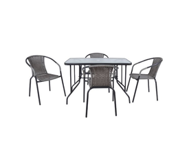 BALENO Set Τραπεζαρία Κήπου: Τραπέζι + 4 Πολυθρόνες Μέταλλο Ανθρακί - Wicker Mixed Grey