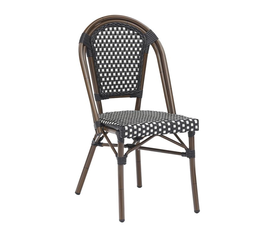 PARIS Καρέκλα Bistro Αλουμίνιο Καρυδί, Wicker Μαύρο - Άσπρο, Στοιβαζόμενη