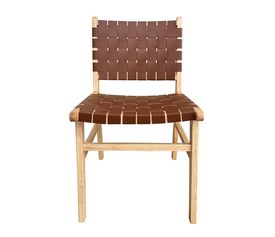 DUNE Καρέκλα Τραπεζαρίας, Ξύλο Απόχρωση Φυσικό, Κάθισμα-Πλάτη Ιμάντες Pu Καφέ