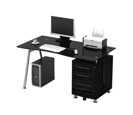 ΓΡΑΦΕΙΟ Μέταλλο Βαφή Μαύρο - MDF Μαύρο - Γυαλί Μαύρο