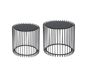 RICO Set-2 Τραπεζάκια Σαλονιού Καθιστικού, Μέταλλο Βαφή Μαύρο, Γυαλί Smoke